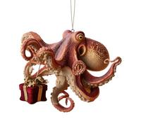 Octopus Ornament, Hand-Painted Acrylic Christmas Tentacle, Glitter Kraken Charm, Shatterproof Kid-Safe Design, Hanging Drop, Coastal Holiday Decor, Tree Car Party Home, 8×8cm