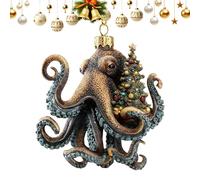 Octopus Ornament, Hand-Painted Acrylic Christmas Tentacle, Glitter Kraken Charm, Shatterproof Kid-Safe Design, Hanging Drop, Coastal Holiday Decor, Tree Car Party Home, 8×8cm