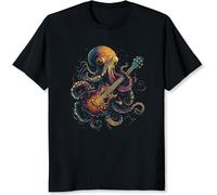 Octopus Playing with Guitar Band Shirt for Men Classic Metal Band Graphic Tee Vintage Rock Band T-Shirt Gift for Music Lovers Manches Courtes(Medium)