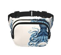 Octopus Sac banane carré double couche Sac de poitrine Sac à bandoulière Sac de course à pied Voyage Randonnée, Noir , Taille unique