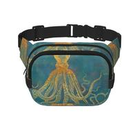 Octopus Sac banane carré double couche Sac de poitrine Sac à bandoulière Sac de course à pied Voyage Randonnée, Noir , Taille unique
