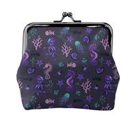 Octopus Seahorse Jellyfish Portefeuille avec changement de verrouillage de baiser, petit portefeuille en cuir synthétique pour femme