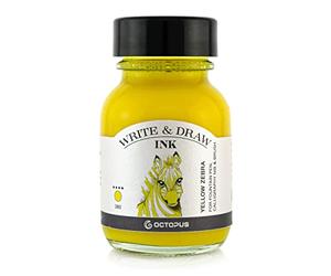 Octopus Write and Draw Ink 380 Yellow Zebra Encre imperméable pour l'écriture et le dessin - Encre de calligraphie résistante à la lumière - Pour stylo plume - Jaune - 50 ml