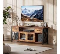 OCTORO Meuble TV de 140 cm avec cadre en métal - Meuble bas pour TV jusqu'à 55" - En bois - Avec espace de rangement - Buffet de salon - Design industriel - Marron vintage - Noir