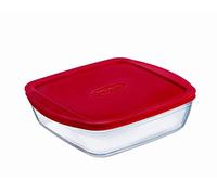 Ôcuisine Cook&Store Boîte carrée 25 x 22 cm Transparent + Couvercle Rouge 1,5 l