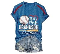 Ocuuer C'est Mon Petit-Fils là-Bas Chemise v-Cou t-Shirt Grand-mère Chemises (Bleu XL)