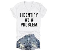 Ocuuer Je m'identifie comme Un problème de Chemise en V T-Shirt pour Les Filles (Blanc L) (L Blanc)