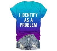 Ocuuer Je m'identifie comme Un problème de Chemise en V T-Shirt pour Les Filles (Bleu foncé XXXL)