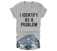 Ocuuer Je m'identifie comme Un problème de Chemise V V pour Les Femmes Filles (Gris L)