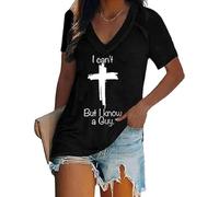 Ocuuer Je ne Peux Pas mais Je connais Un Gars Tshirt décontracté T-Shirt chrétien pour Les Femmes (Noir L)