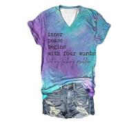 Ocuuer La Paix intérieure Commence par Quatre Mots de Chemises à Manches Courtes pour Les Femmes (Purple XL)