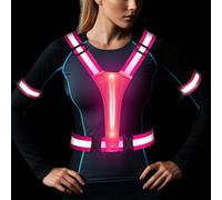 ocuvaep Gilet Reflechissant Running LED, LED sécurité Rechargeable USB avec 2 Bracelet Réfléchissant, Gilet Reflechissant Velo Élastique et Réglable, pour Jogging, randonnée, Vélo la Nuit (Rose)