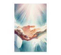 OCZEESDW Impression aquarelle Jésus-Christ, mains de guérison, Jésus tenant la main, deuil, maladie, espoir, foi, peinture autocollante, 60 x 90 cm
