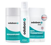 ODABAN Kit Complet - Spray anti-transpirant + bâton anti-transpiration + poudre pour les pieds / poudre pour chaussures contre la transpiration forte en aluminium - Hyperhidrose, transpiration des