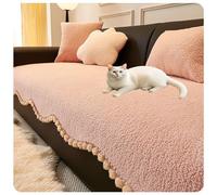 Odaima 1/2/3/4 Places Housse de Canapé en Peluche Doux,Couverture de Canape d'angle,Anti-Dérapant Lavable en Machine, Protège Canapé pour Chiens et Chats(Rose,70x70cm)