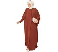 ODASDO Robe musulmane pour femmes, abaya boutonnée style Henley, robe de prière à manches longues type chauve-souris, robe arabe du Moyen-Orient, rouge brique, Taille Unique
