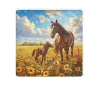 ODAWA Aquarelle Chevaux Champs de Tournesol Chiffons Auto-adhésifs 35,8 x 35,8 cm Trousse de maquillage de voyage Organisateur Anti-rayures Matériel Wrap Pochette de rangement