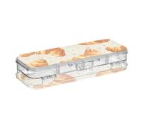 ODAWA Beige Croissants - Trousse à stylos rigides avec couvercle et fermeture à pression pour filles 21,1 x 7,6 x 4,8 cm (L x l x H)