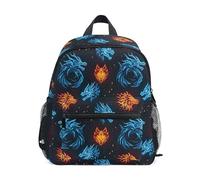 ODAWA Blue Flame Dragon Wolf Sac à dos pour enfants garçons Sac à dos d'école avec sangle de poitrine Sac à dos d'école avec étiquette de nom, Loup dragon flamme bleue, Medium