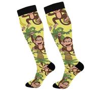 ODAWA Chaussettes de compression unisexes pour mollets Motif singes et palmiers