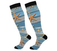 ODAWA Chaussettes hautes de compression pour homme Motif étoile de mer Bleu