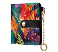 ODAWA Cute Monkey Portefeuille compact RFID pour femme avec 7 emplacements pour cartes, Feuilles colorées, one size, Portefeuille RFID