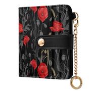 ODAWA Cute Monkey Portefeuille compact RFID pour femme avec 7 emplacements pour cartes, Fleur de coquelicot noir, one size, Portefeuille RFID