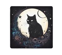 ODAWA Housse de protection en tissu autocollant pour objectif d'appareil photo, ordinateur portable, cosmétique - Motif chat et lune vintage - Noir - 55,1 x 55,1 cm