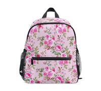 ODAWA Jungle Tan Sacs à dos pour enfants avec étiquette nominative, 30,5 cm Sac à dos de maternelle pour garçons, Roses blanches et roses florales, Medium