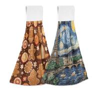 ODAWA Lot de 2 serviettes de cuisine avec passants pour suspendre la tour Eiffel et ciel étoilé