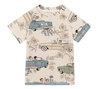 ODAWA Maillot de bain à manches courtes pour enfant Motif tulipes blanches marguerites feuilles vertes Garçons et filles, Vintage Cars Floral Beige, 9 ans