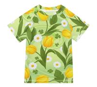 ODAWA Maillot de bain à manches courtes pour enfant Motif tulipes blanches marguerites feuilles vertes Garçons et filles, Tulipes blanches marguerites feuilles vertes, 4 ans