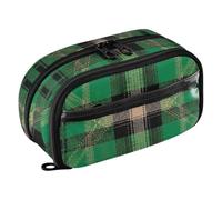 ODAWA Organiseur de papeterie d'écolier avec plusieurs compartiments de rangement, motif tartan vert, 21,1 x 7,9 x 12,4 cm