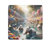 ODAWA Panier de Pâques 35,1 x 35,1 cm en tissu autocollant anti-rayures pour objectif d'appareil photo, Fleurs de la rivière Pandas, 21.7x21.7in, Fleurs de la rivière Pandas