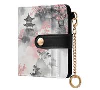 ODAWA Petit portefeuille compact pour femme Motif renard lapin, Aquarelle Pagode Rose Floral, one size, Portefeuille RFID