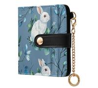 ODAWA Petit portefeuille compact pour femme Motif renard lapin, Lapin blanc fleur bleue, one size, Portefeuille RFID