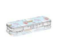 ODAWA Porte-stylos rigides avec couvercle et fermeture à pression pour adultes Motif voiliers et mouettes Bleu clair 21,1 x 7,6 x 4,8 cm (L x l x H)