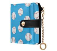 ODAWA Portefeuille fin pour femme avec blocage RFID, motif perroquets tropicaux, feuilles vertes, Balles de baseball blanches rouges et bleues, one size