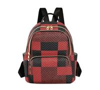 ODAWA Red Roses Sac à dos lavable pour femme Noir, Plaid rouge et noir., Medium, Sacs à dos de jour