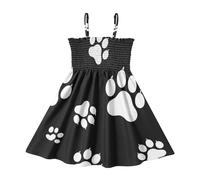 ODAWA Robe décontractée respirante à bretelles spaghetti pour filles avec empreintes de pattes de chien pour les sorties de w nd noires, Patte de chien noire, 4 ans