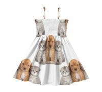 ODAWA Robe d'été respirante avec motif chien et chat pour fille - Pour un usage quotidien décontracté, Adorable chien et chat blanc, 5-6 ans