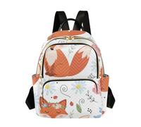 ODAWA Sac à dos lavable à carreaux géométriques pour femme, Fox Floral Garden Blanc, Medium, Sacs à dos de jour