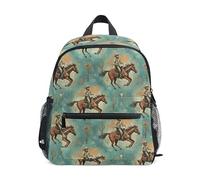 ODAWA Sac à dos pour enfants avec étiquette nominative, motif chevaux de cow-boy bleu sarcelle, 30,5 cm pour garçons et filles, sac à dos de voyage pour tout-petits, Cowboy Chevaux Bleu sarcelle