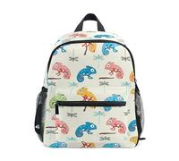 ODAWA Sac à dos pour enfants avec étiquette nominative, motif lamas de dessin animé, avec sangle de poitrine, Coloré Caméléons Libellules Crème, Small