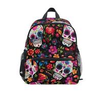 ODAWA Sac à dos pour enfants avec étiquette nominative, motif tête de mort, sac à dos d'école, sac à dos d'école pour filles, Crâne vintage noir, Medium