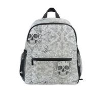 ODAWA Sac à dos pour enfants - Motif tête de mort - Floral - Gothique - Vintage - Pour l'école primaire, Crâne Floral Gothique Vintage, Small