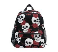ODAWA Sac à dos pour enfants Motif têtes de mort et roses Noir 30,5 cm, Roses Crânes Noir, Medium
