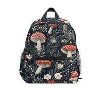 ODAWA Sac à dos vintage champignon noir pour école primaire préscolaire sac à dos avec sangle de poitrine sac à dos avec étiquette de nom, Champignon Vintage Noir 1, Small