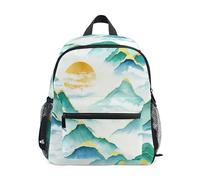 ODAWA Sacs à dos pour enfants avec étiquette nominative, 30,5 cm, pour garçons et filles, sac à dos de maternelle vert, Aquarelle Montagnes Vert, Medium