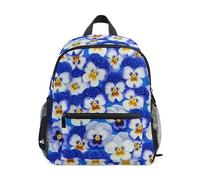 ODAWA Sacs à dos pour enfants avec étiquette nominative, sacs à dos pour filles avec sangles réglables pour l'école maternelle, Fleurs de pensées bleues et blanches, Small
